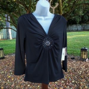 Gathered Beaded Front Top by Ideology NWT M